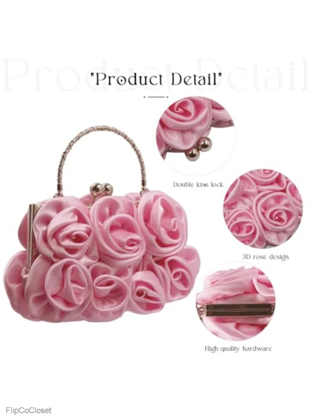 Satin Floral Evening Clutch Bag with Detachable Strap Small Purse for Wedding
